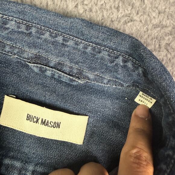 Buck Mason Vintage One Pocket Denim Shirt Mens Small Blue Indigo Long Sleeve - Picture 3 of 11